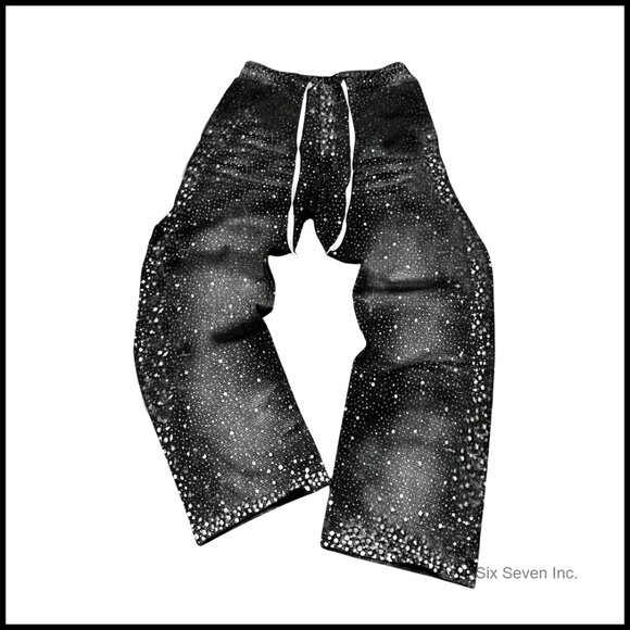 Men's Baggy Wide Leg Sweatpants Rhinestone Graphic Y2K Punk Vintage Track Pants